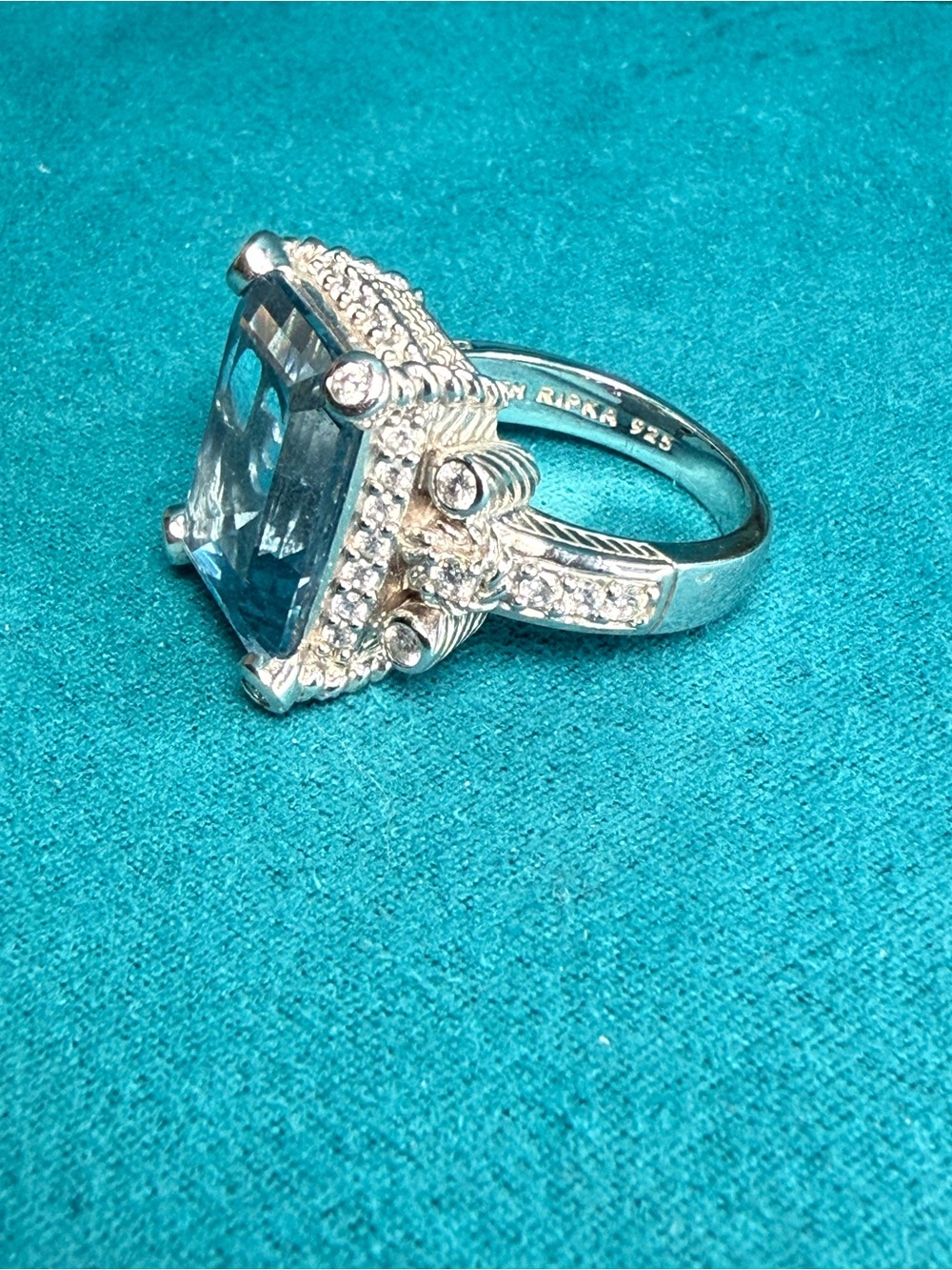 Judith Ripka Sterling Silver Blue Topaz & CZ Ring - Picture 4 of 13